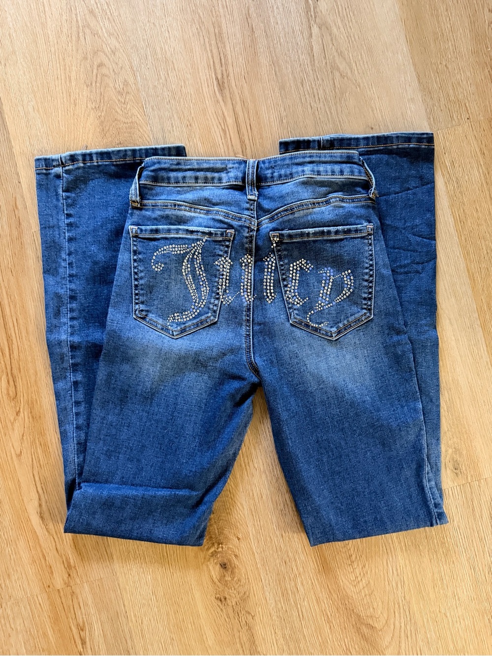 Juicy Couture Blue Bootcut Jeans with Rhinestone Back Pocket Script